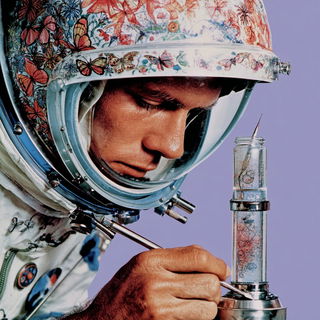 Bazaar of Borrowed Skies style, Midjourney V7: editorial illustration for popular scientific magazine cover