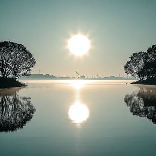 Clockwork Mycelium style, Midjourney V7: realistic landscape photograph of quiet dawn