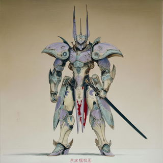 Lithoglyph style, Midjourney V7: concept art character design of retropunk steam knight