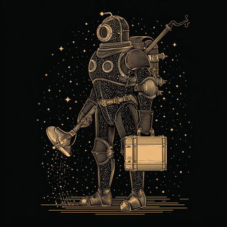 Spiralblack style, Midjourney V7: concept art character design of retropunk steam knight