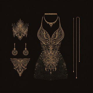 Spiralblack style, Midjourney V7: haute-couture fashion outfit