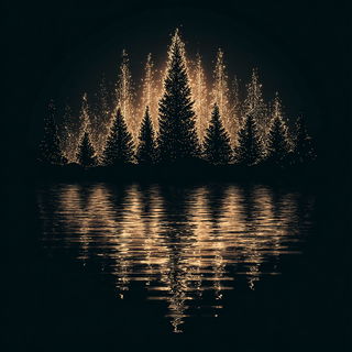 Spiralblack style, Midjourney V7: realistic landscape photograph of quiet dawn