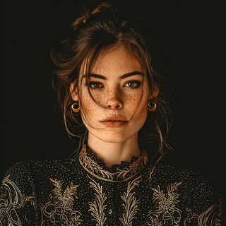 Spiralblack style, Midjourney V7: photographic portrait of female protagonist
