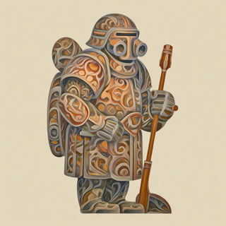 Harvest Bend style, Midjourney V7: concept art character design of retropunk steam knight