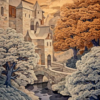 Harvest Bend style, Midjourney V7: retro fairy-tale illustration