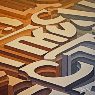 Harvest Bend style, Midjourney V7: typographic composition with large letters