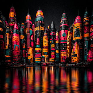 Hotpink Moldcraft style, Midjourney V7: megacity with futuristic bioarchitecture