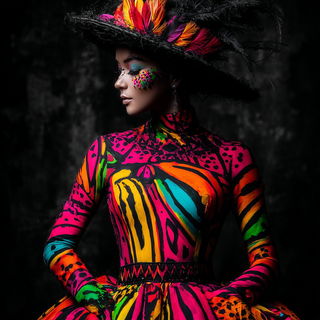 Hotpink Moldcraft style, Midjourney V7: haute-couture fashion outfit