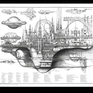 Schematic Theatricalism style, Midjourney V7: megacity with futuristic bioarchitecture