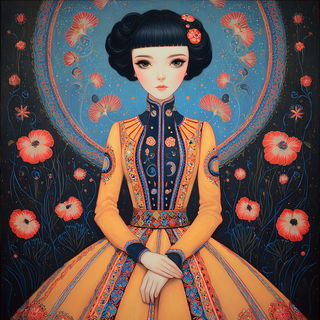 Ornamentigrade style, Midjourney V7: haute-couture fashion outfit