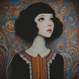 Ornamentigrade style, Midjourney V7: photographic portrait of female protagonist
