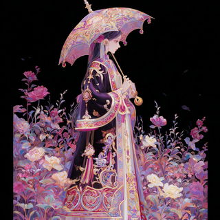 Curlwork Surrealism style, Midjourney V7: haute-couture fashion outfit