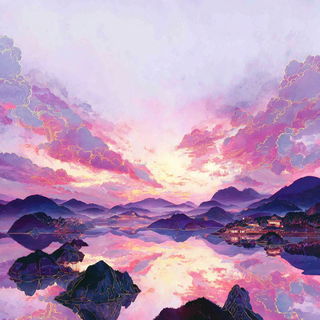 Curlwork Surrealism style, Midjourney V7: realistic landscape photograph of quiet dawn