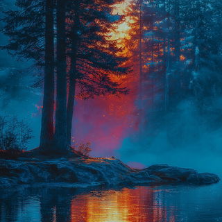Mortarfall style, Midjourney V7: realistic landscape photograph of quiet dawn