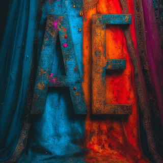 Mortarfall style, Midjourney V7: typographic composition with large letters