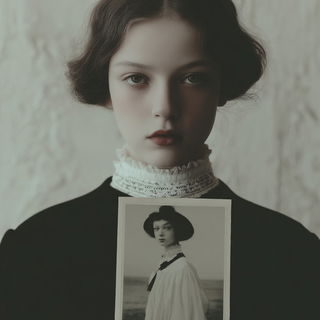 Scaleveil style, Midjourney V7: photographic portrait of female protagonist