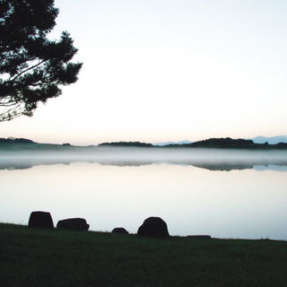 Portalflora style, Midjourney V7: realistic landscape photograph of quiet dawn