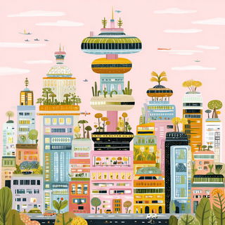 Tropiglyphics style, Midjourney V7: megacity with futuristic bioarchitecture
