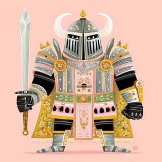 Tropiglyphics style, Midjourney V7: concept art character design of retropunk steam knight