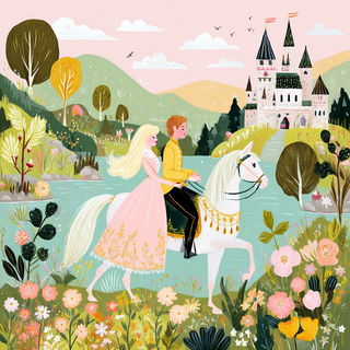 Tropiglyphics style, Midjourney V7: retro fairy-tale illustration