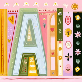 Tropiglyphics style, Midjourney V7: typographic composition with large letters