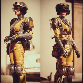 Siderocine style, Midjourney V7: concept art character design of retropunk steam knight