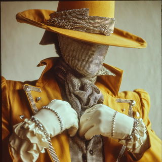 Siderocine style, Midjourney V7: haute-couture fashion outfit