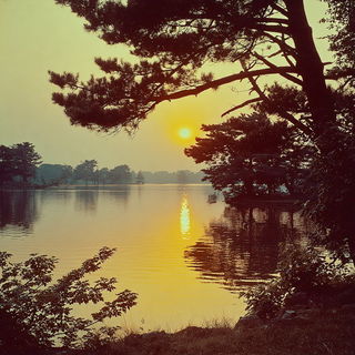 Siderocine style, Midjourney V7: realistic landscape photograph of quiet dawn