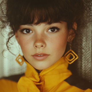 Siderocine style, Midjourney V7: photographic portrait of female protagonist