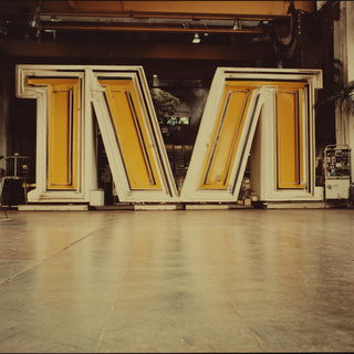 Siderocine style, Midjourney V7: typographic composition with large letters