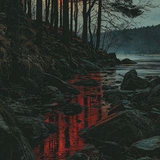 Bloodrose Fairground style, Midjourney V7: realistic landscape photograph of quiet dawn
