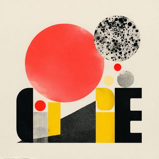 Kermes Cutfield style, Midjourney V7: typographic composition with large letters