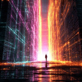 Photocascade style, Midjourney V7: cinematic shot from sci-fi movie