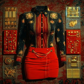 Mechanopeia style, Midjourney V7: haute-couture fashion outfit