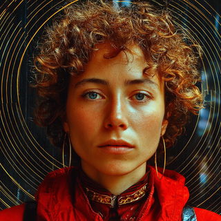 Mechanopeia style, Midjourney V7: photographic portrait of female protagonist