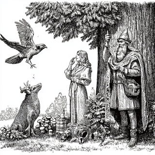 Orbsunder style, Midjourney V7: retro fairy-tale illustration