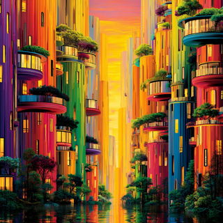 Saturaflux style, Midjourney V7: megacity with futuristic bioarchitecture