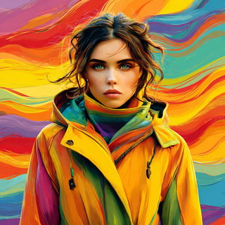 Saturaflux style, Midjourney V7: photographic portrait of female protagonist