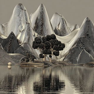 Checkerloom style, Midjourney V7: realistic landscape photograph of quiet dawn