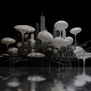 Velcrag style, Midjourney V7: megacity with futuristic bioarchitecture