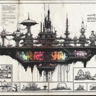 Hephaestus Diagrammatics style, Midjourney V7: megacity with futuristic bioarchitecture