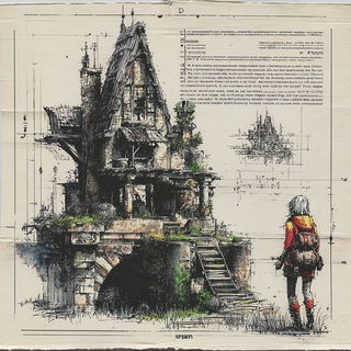 Hephaestus Diagrammatics style, Midjourney V7: retro fairy-tale illustration