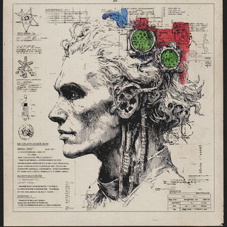 Hephaestus Diagrammatics style, Midjourney V7: editorial illustration for popular scientific magazine cover