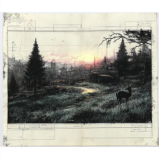 Hephaestus Diagrammatics style, Midjourney V7: realistic landscape photograph of quiet dawn