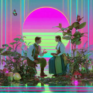 Chromatropic style, Midjourney V7: retro fairy-tale illustration