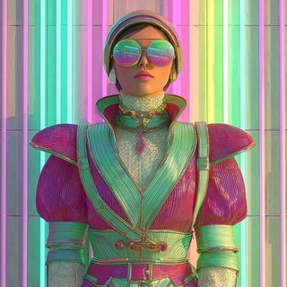 Chromatropic style, Midjourney V7: haute-couture fashion outfit