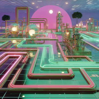 Chromatropic style, Midjourney V7: technical infrastructure blueprint schematics