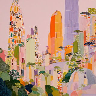 Foliarococo style, Midjourney V7: megacity with futuristic bioarchitecture