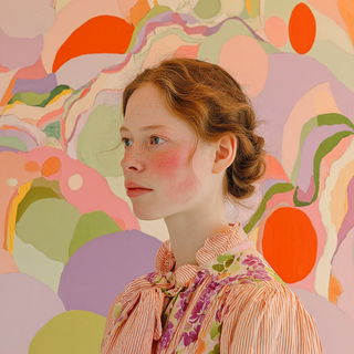 Foliarococo style, Midjourney V7: photographic portrait of female protagonist