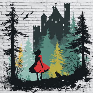 Silhouettic Marblestorm style, Midjourney V7: retro fairy-tale illustration